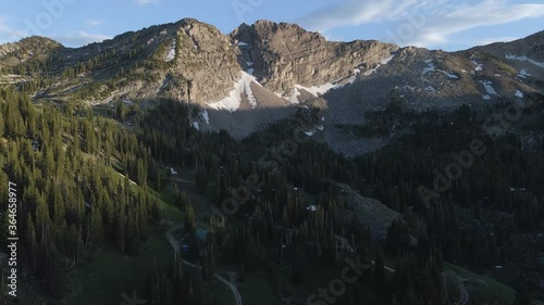 Snowbird Ski Resort Mountain in Utah during Summer, Aerial Drone Tilt Up photo