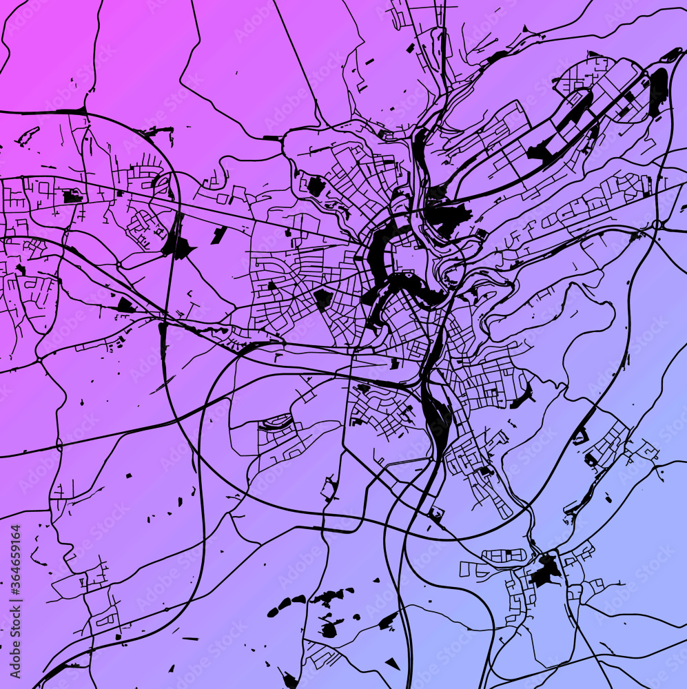 Luxembourg — urban vector city map of capital city with parks, roads ...