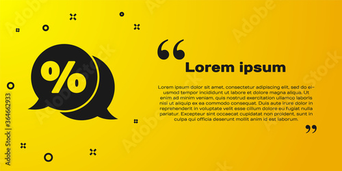 Black Discount percent tag icon isolated on yellow background. Shopping tag sign. Special offer sign. Discount coupons symbol. Vector Illustration.
