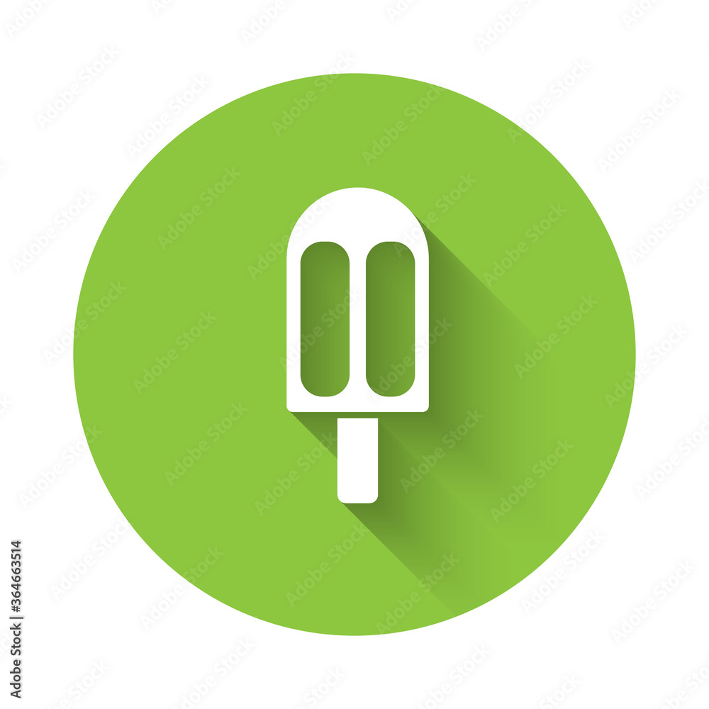 White Ice cream icon isolated with long shadow. Sweet symbol. Green circle button. Vector Illustration. White Ice cream icon isolated with long shadow. Sweet symbol. Green circle button. Vector Illustration.