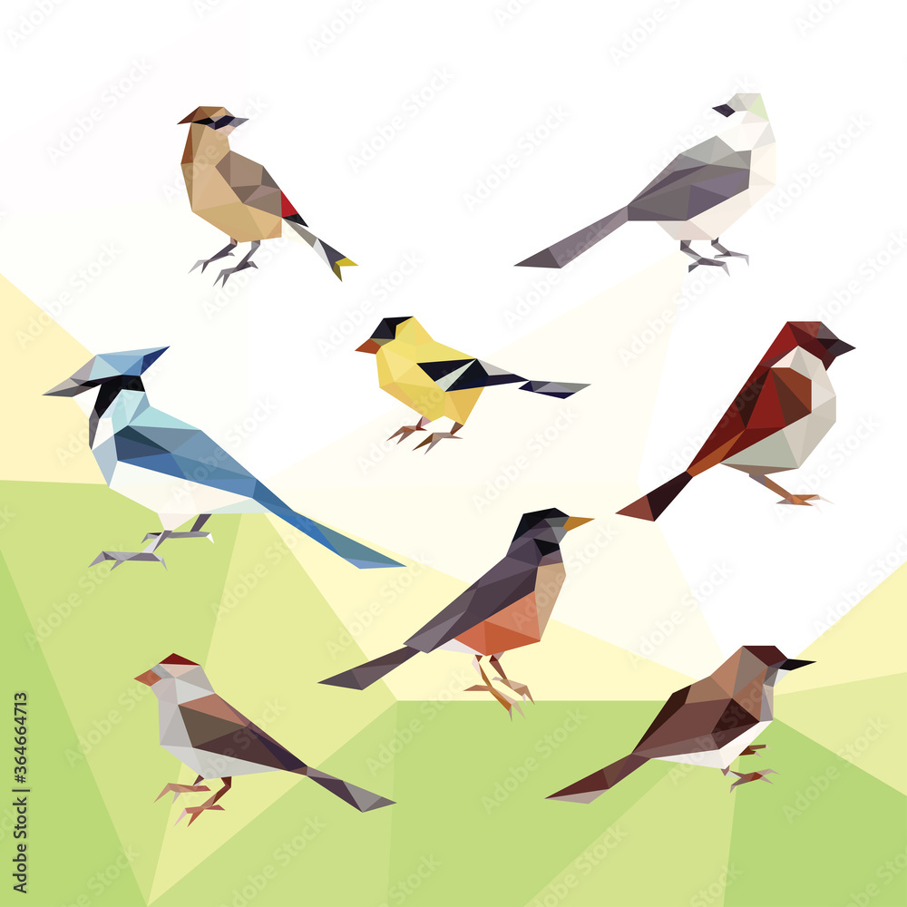 Obraz premium BIRD ANIMALS LOW POLY LOGO ICON SYMBOL SET. TRIANGLE GEOMETRIC POLYGON