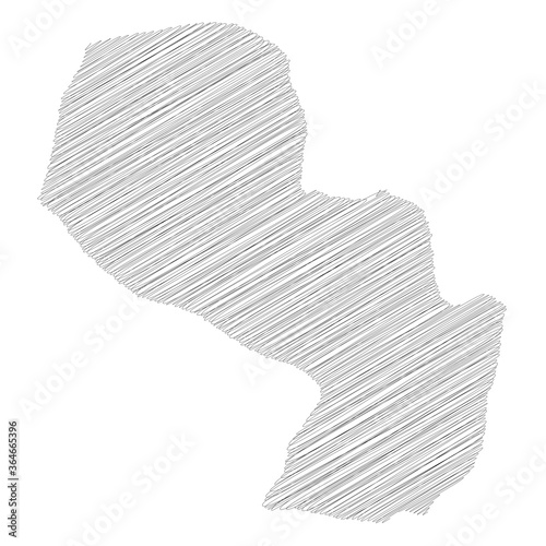 Paraguay - pencil scribble sketch silhouette map of country area with dropped shadow. Simple flat vector illustration