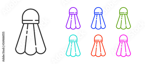 Black line Badminton shuttlecock icon isolated on white background. Sport equipment. Set icons colorful. Vector Illustration.