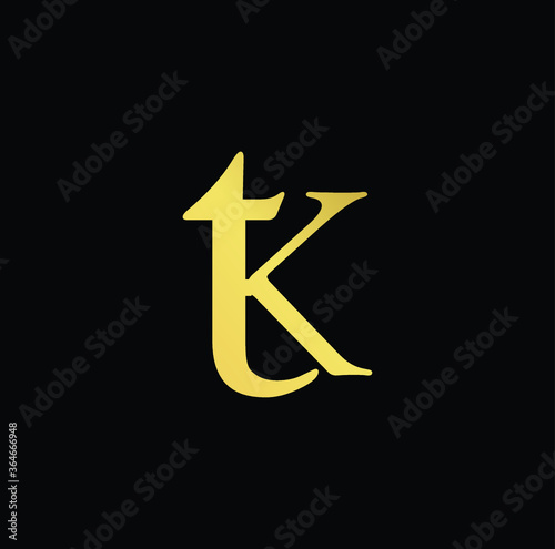 Minimal elegant monogram art logo. Outstanding professional trendy awesome artistic TK KT initial based Alphabet icon logo. Premium Business logo gold color on black background