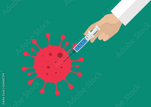 Hand injecting vaccine into the virus cell