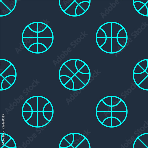 Green line Basketball ball icon isolated seamless pattern on blue background. Sport symbol. Vector Illustration.