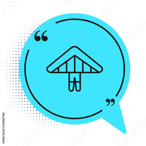 Black line Hang glider icon isolated on white background. Extreme sport. Blue speech bubble symbol. Vector Illustration.