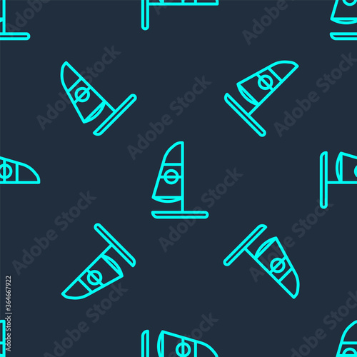 Green line Windsurfing icon isolated seamless pattern on blue background. Vector Illustration.