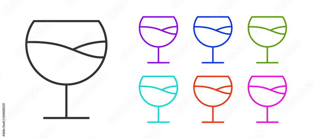 Black line Wine glass icon isolated on white background. Wineglass sign. Set icons colorful. Vector Illustration. Black line Wine glass icon isolated on white background. Wineglass sign. Set icons colorful. Vector Illustration.