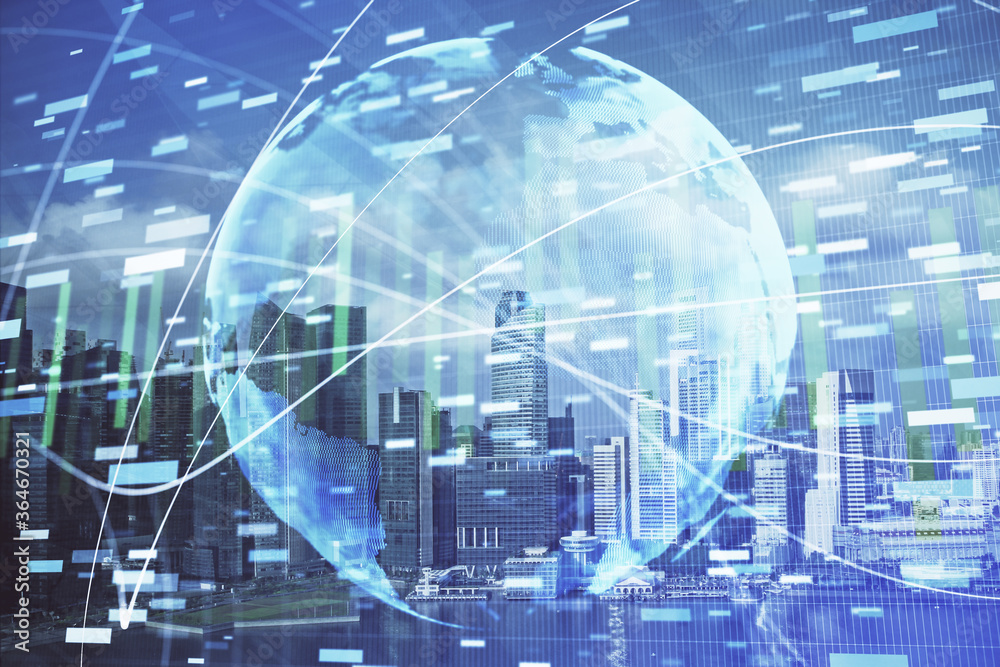 Double exposure of business theme hologram drawing and city veiw background. Concept of success. Double exposure of business theme hologram drawing and city veiw background. Concept of success.