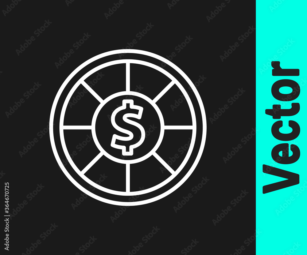 White line Casino chips icon isolated on black background. Casino gambling. Vector Illustration. White line Casino chips icon isolated on black background. Casino gambling. Vector Illustration.