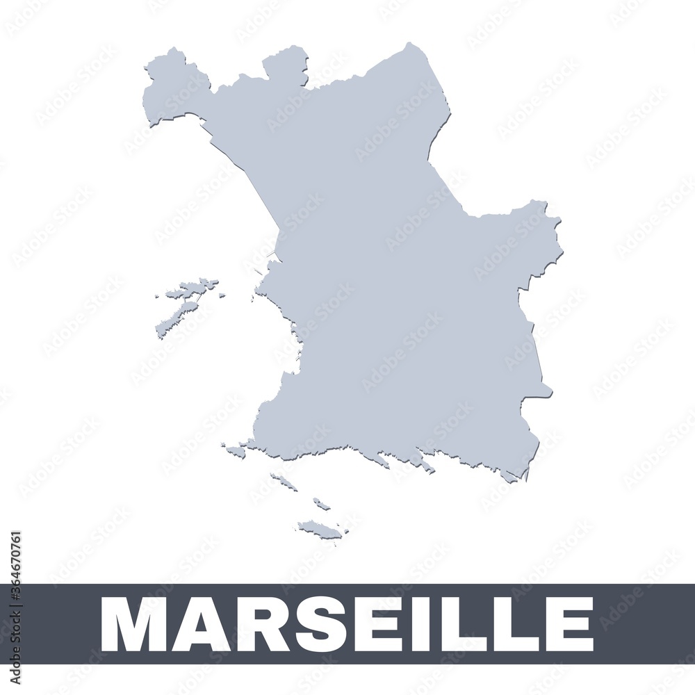 Marseille outline map. Vector map of Marseille city area borders with shadow