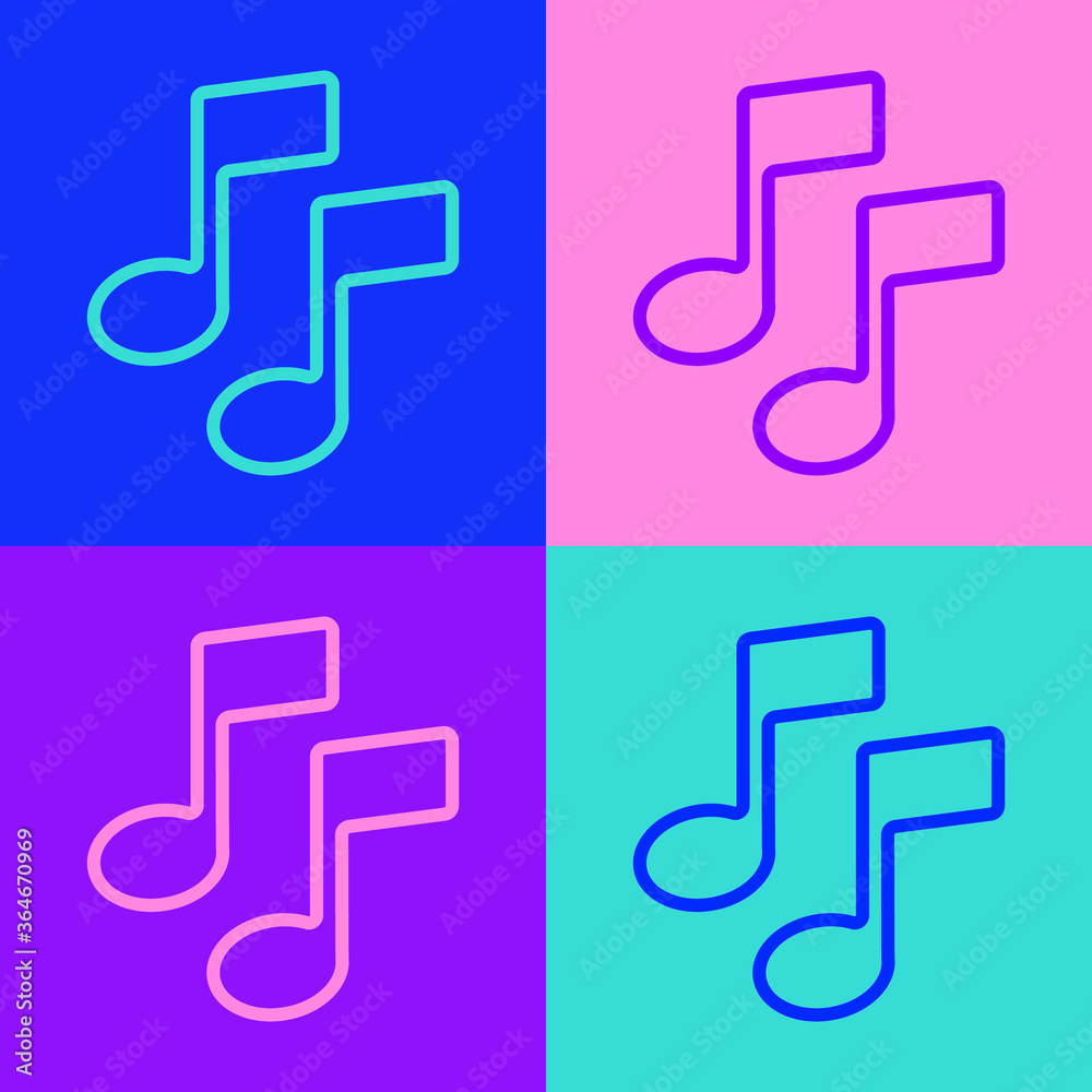 Pop art line Music note, tone icon isolated on color background. Vector Illustration. Pop art line Music note, tone icon isolated on color background. Vector Illustration.