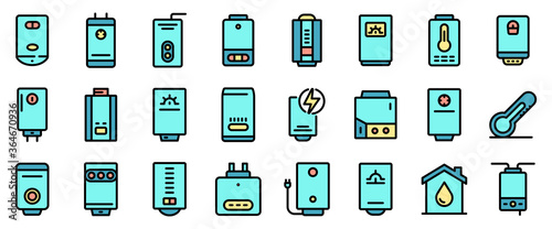 Boiler icons set. Outline set of boiler vector icons thin line color flat on white