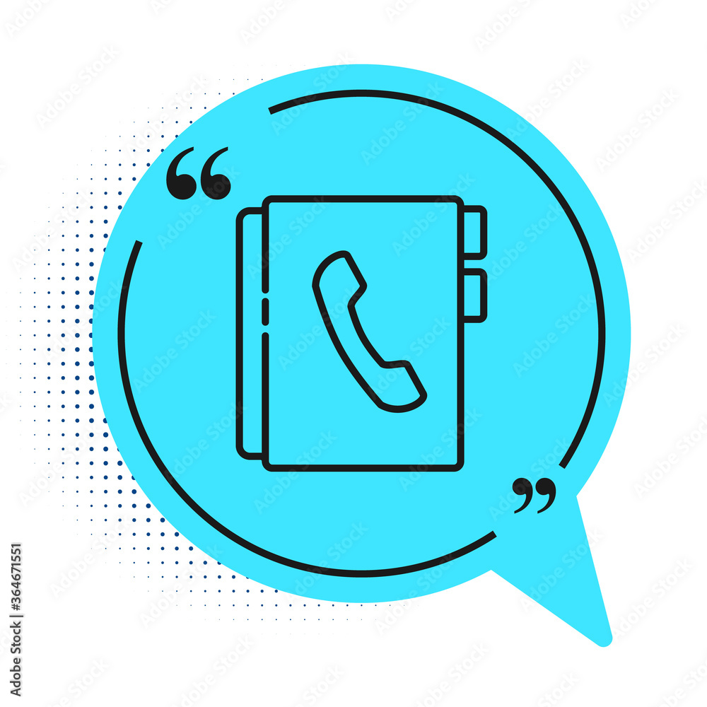 Black line Address book icon isolated on white background. Notebook, address, contact, directory, phone, telephone book icon. Blue speech bubble symbol. Vector Illustration. Black line Address book icon isolated on white background. Notebook, address, contact, directory, phone, telephone book icon. Blue speech bubble symbol. Vector Illustration.