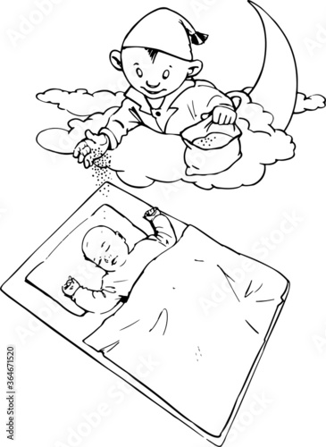 sandman sprinkling sand on baby