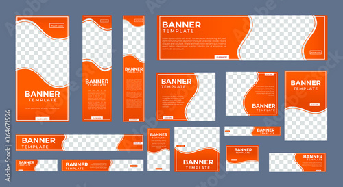 set of creative web banners of standard size with a place for photos. Vertical, horizontal and square template. vector illustration