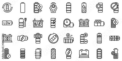 Battery icons set. Outline set of battery vector icons for web design isolated on white background