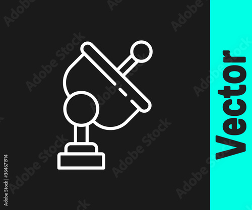 White line Radar icon isolated on black background. Search system. Satellite sign. Vector Illustration.