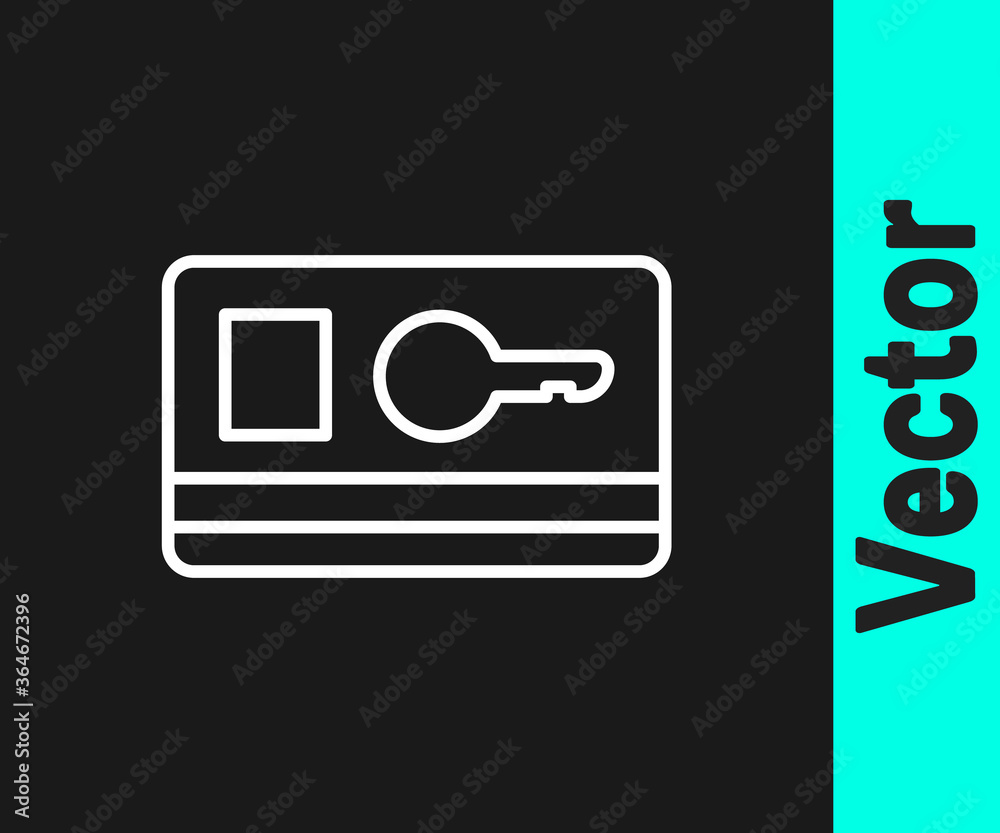 White line Key card icon isolated on black background. Vector Illustration. White line Key card icon isolated on black background. Vector Illustration.