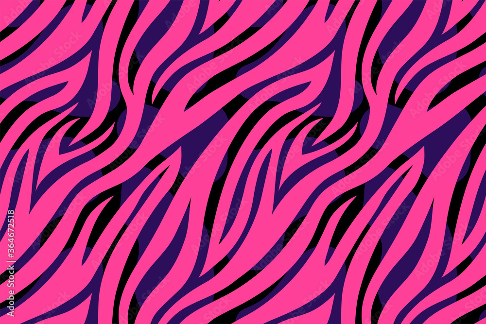 Trendy color abstract tiger pattern background. Hand drawn pink fashionable wild animal skin texture for fashion print design, cover, banner, wallpaper. Vector illustration