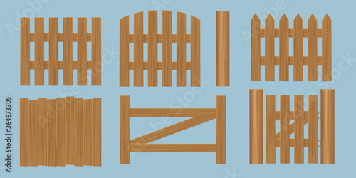 Vector set. Wooden fence of different shapes.