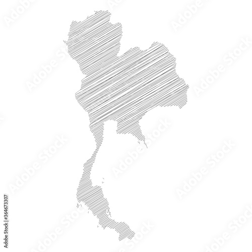 Thailand - pencil scribble sketch silhouette map of country area with dropped shadow. Simple flat vector illustration