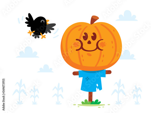 Halloween Pumpkin Scarecrow with Cute Crow