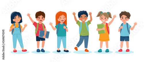 Children back to school, set of cute characters. Vector illustration in flat style