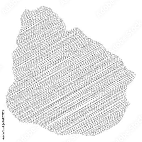 Uruguay - pencil scribble sketch silhouette map of country area with dropped shadow. Simple flat vector illustration