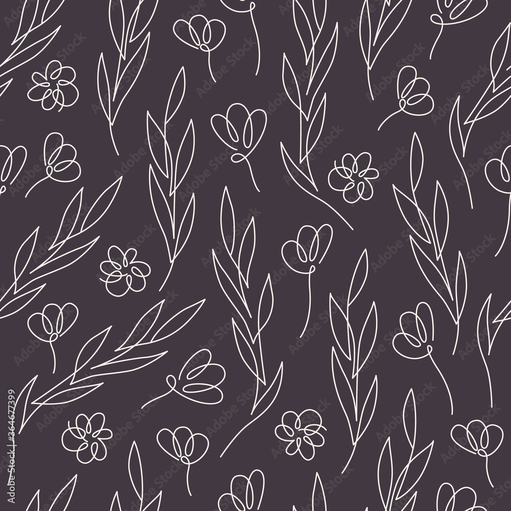 Seamless floral pattern with outline leaves and flowers Seamless floral pattern with outline leaves and flowers