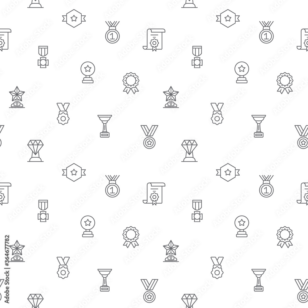 Seamless pattern with awards and prizes icon on white background. Included the icons as winner, cups, medals, badges, trophy, best, top and other elements. Seamless pattern with awards and prizes icon on white background. Included the icons as winner, cups, medals, badges, trophy, best, top and other elements.
