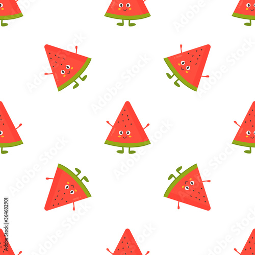 Seamless pattern with funny watermelons. Vector illustration for kitchen decoration, product design, food wrapping
