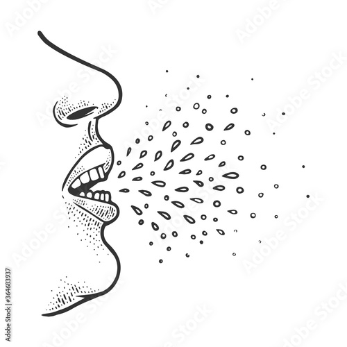 sneezing man sketch engraving vector illustration. T-shirt apparel print design. Scratch board imitation. Black and white hand drawn image.