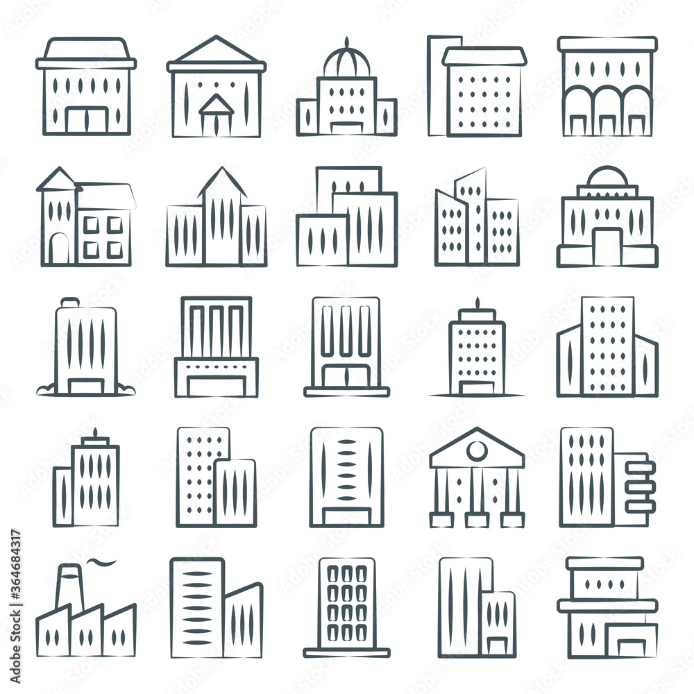 
Buildings Icons in Modern Linear Style Pack 
