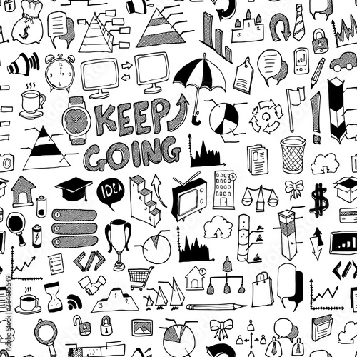 Business doodle background seamless pattern. Drawing vector illustration hand drawn eps10