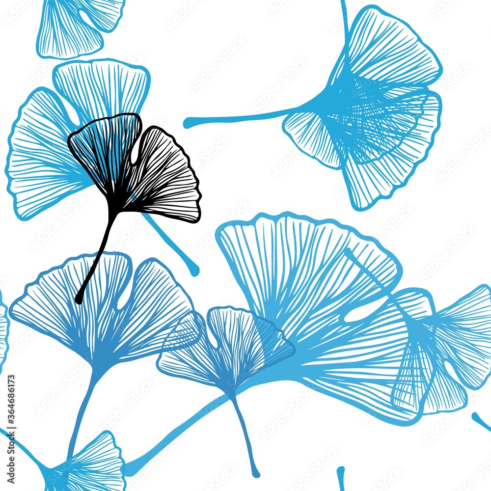 Light BLUE vector seamless natural artwork with leaves. Doodle illustration of leaves in Origami style with gradient. Design for wallpaper, fabric makers. - obrazy, fototapety, plakaty 