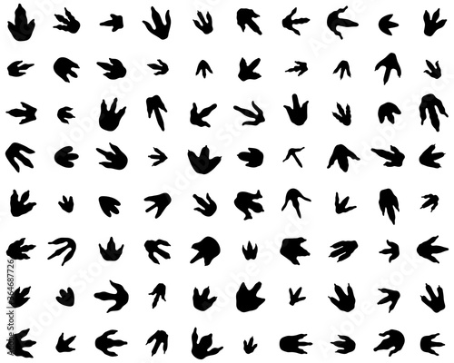 Seamless pattern with footprints of dinosaurs on white background