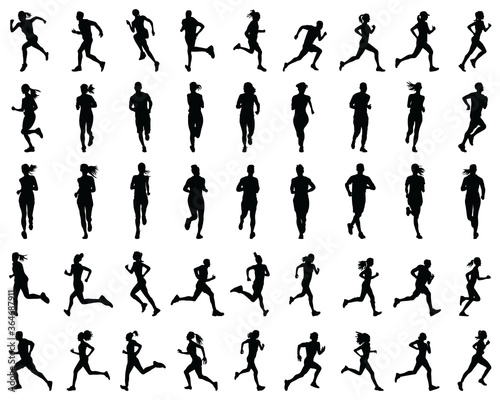 Black silhouettes of runners on a white background © NEXA