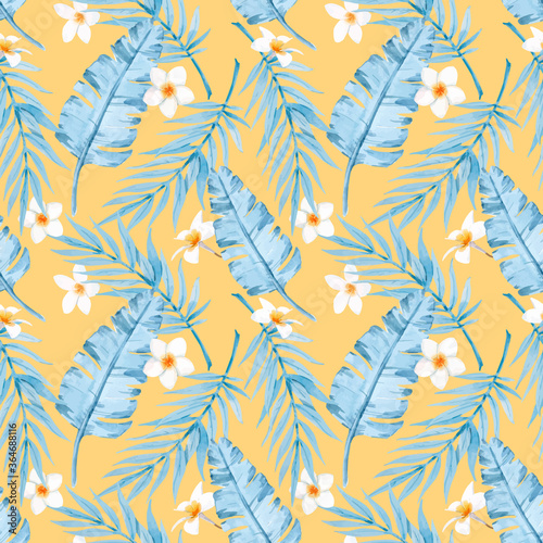 Beautiful vector seamless pattern with watercolor tropical leaves. Stock illustration