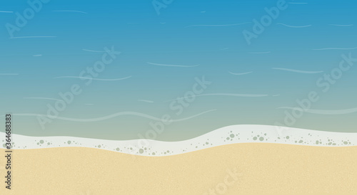 Summer holiday on the bach. Ocean waves background. Seashore with sand and blue water. - Vector illustration