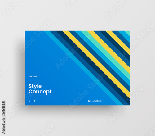 Creative business presentation vector A4 horizontal orientation front page mock up. Modern corporate report cover abstract geometric illustration design layout. Company identity brochure template.