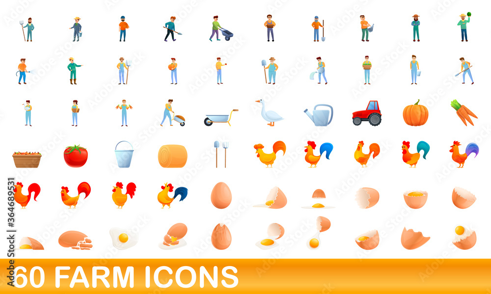 60 farm icons set. Cartoon illustration of 60 farm icons vector set isolated on white background 60 farm icons set. Cartoon illustration of 60 farm icons vector set isolated on white background