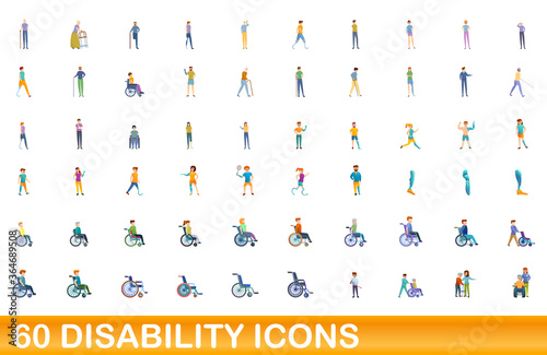 60 disability icons set. Cartoon illustration of 60 disability icons vector set isolated on white background
