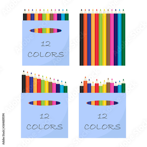 Box with colored pencils. School office. Flat vector illustration isolated on white background.