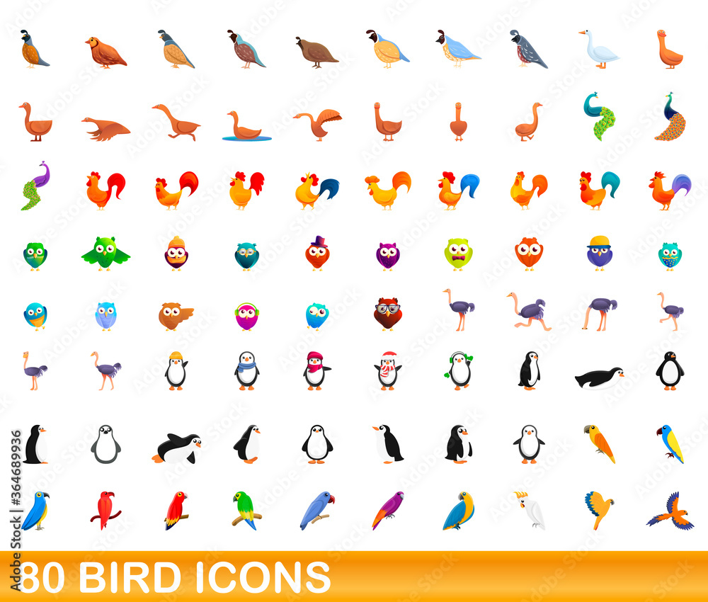 80 bird icons set. Cartoon illustration of 80 bird icons vector set isolated on white background 80 bird icons set. Cartoon illustration of 80 bird icons vector set isolated on white background