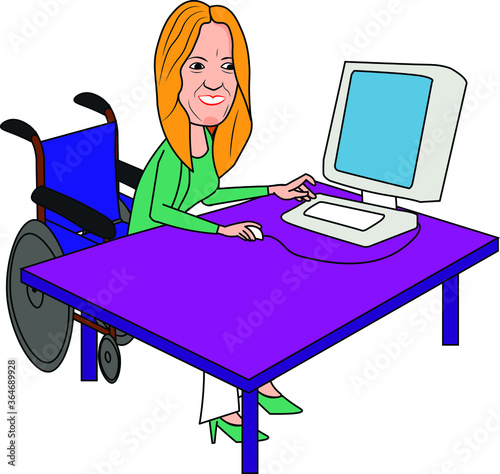 happy disable woman working on her laptop