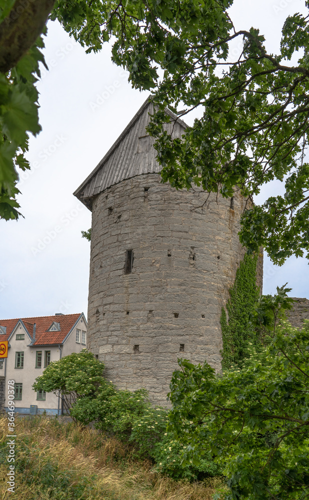 Visby old town wall. Photo of medieval architecture. Gotland. Sweden Visby old town wall. Photo of medieval architecture. Gotland. Sweden