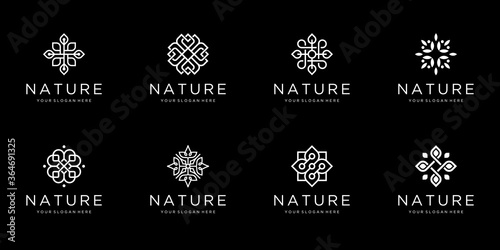 Set collection flower logo design line art. Can be used for beauty salons, decorations, boutiques, spas, yoga, cosmetic and skin care products. premium business card vector