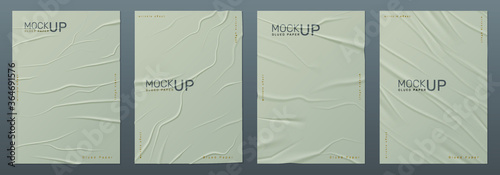 Realistic Vector wet wrinkled posters mockup  Wet paper realistic texture